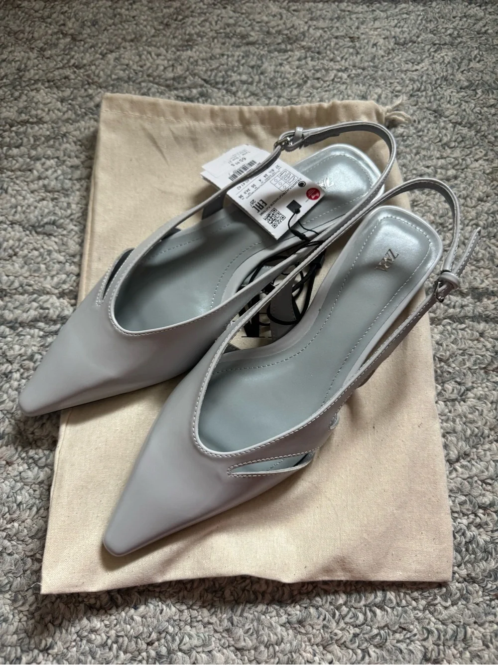 New with Tags Zara Women Pointed Slingback Heels Flats Pastel Light Blue Size 37 - Picture 3 of 9